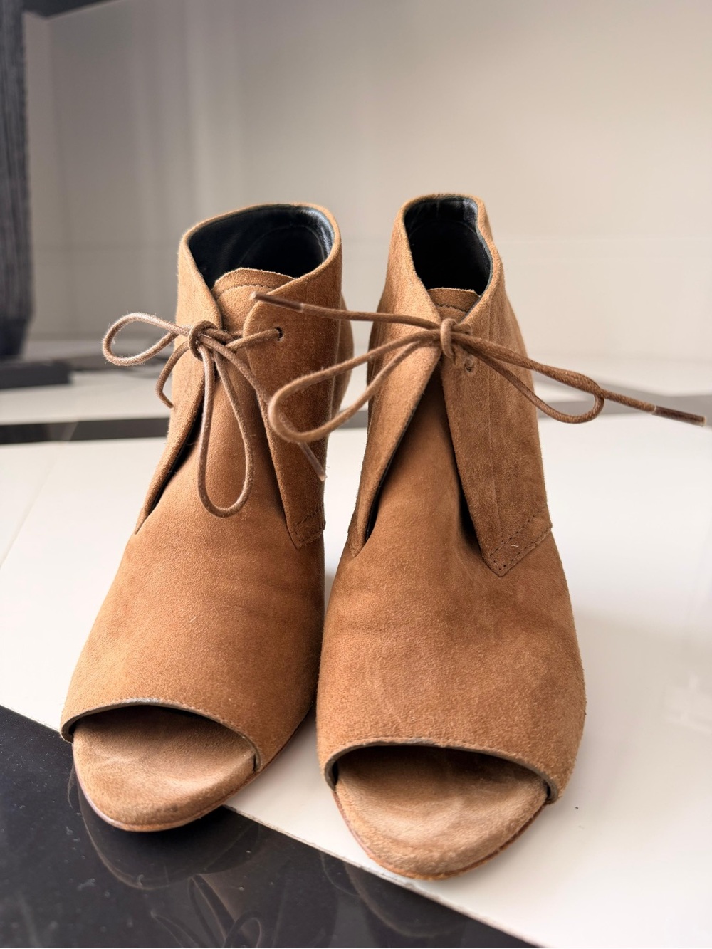 Burberry Tan Suede Open-Toe Lace-Up Mules